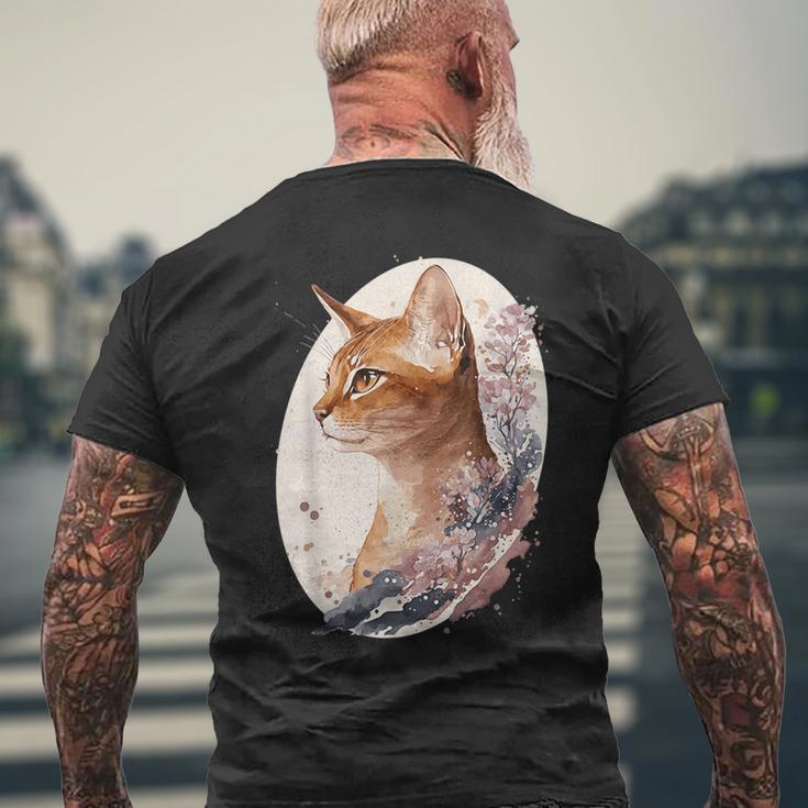 フローラル アビシニアンキャット 日本桜猫 犬種 メンズTシャツ バックプリント 高齢者への贈り物