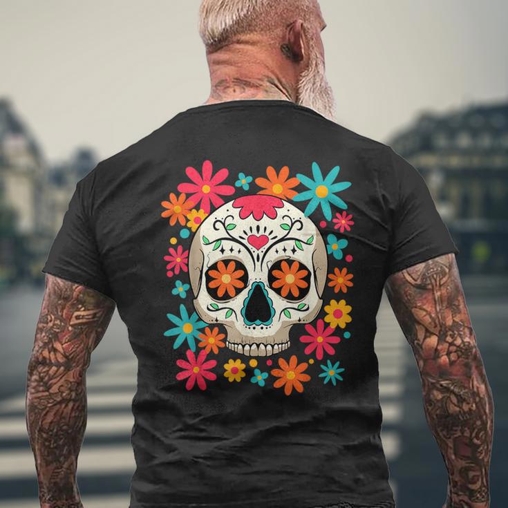 フローラルシュガースカル 死者の日 ヒッピー メンズTシャツ バックプリント 高齢者への贈り物
