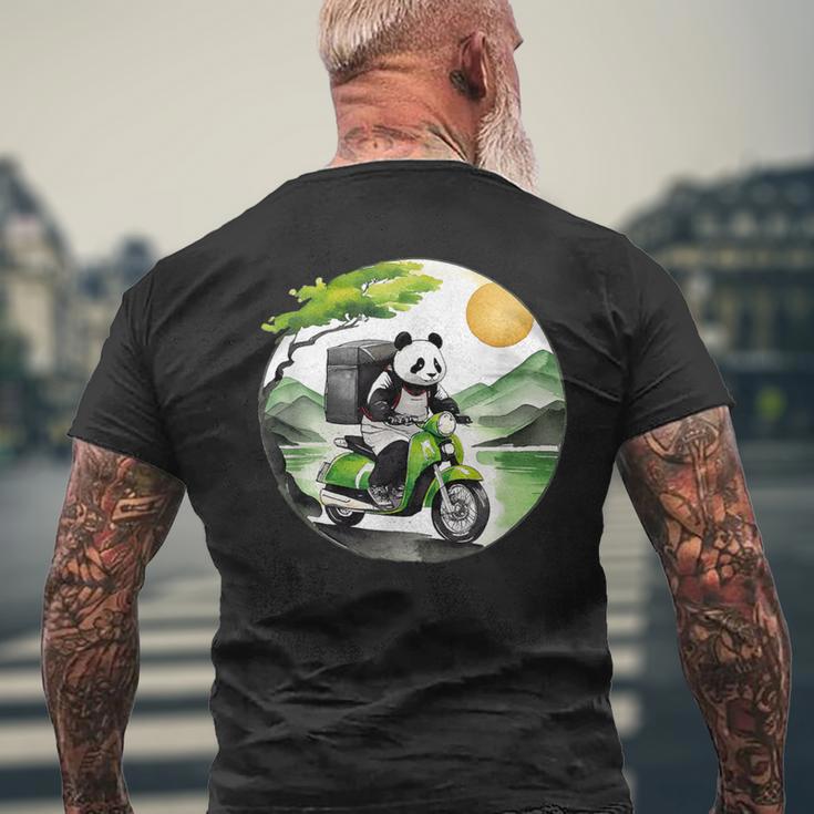 フードデリバリー パンダ おもしろ デリバリースタッフ 配達員 出前 和風 動物 メンズTシャツ バックプリント 高齢者への贈り物