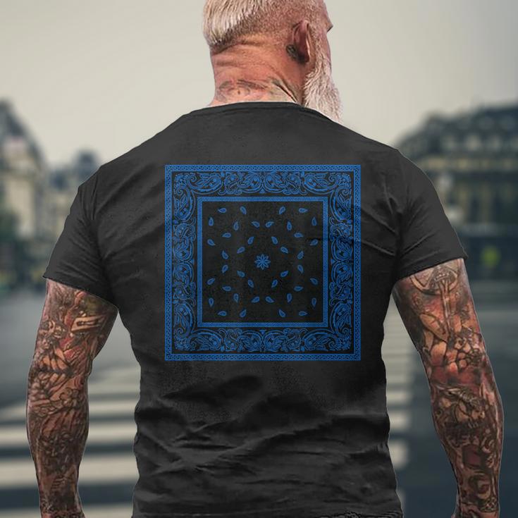 メンズ ブラックブルーバンダナプリントtシャツ ロイヤルブルーペイズリー柄 メンズTシャツ バックプリント 高齢者への贈り物