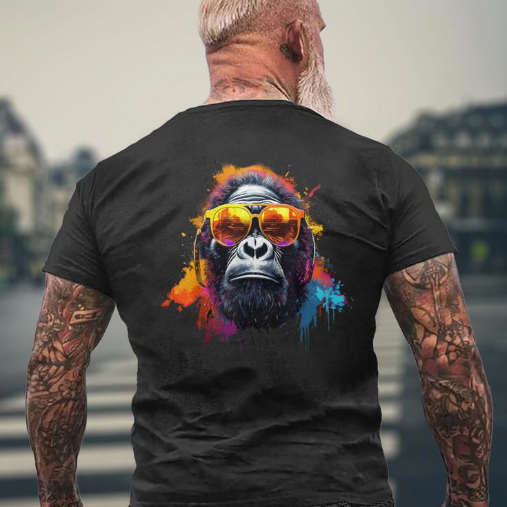ヘッドフォンとサングラスをかけたdjモンキー音楽パーティーモンキー メンズTシャツ バックプリント 高齢者への贈り物