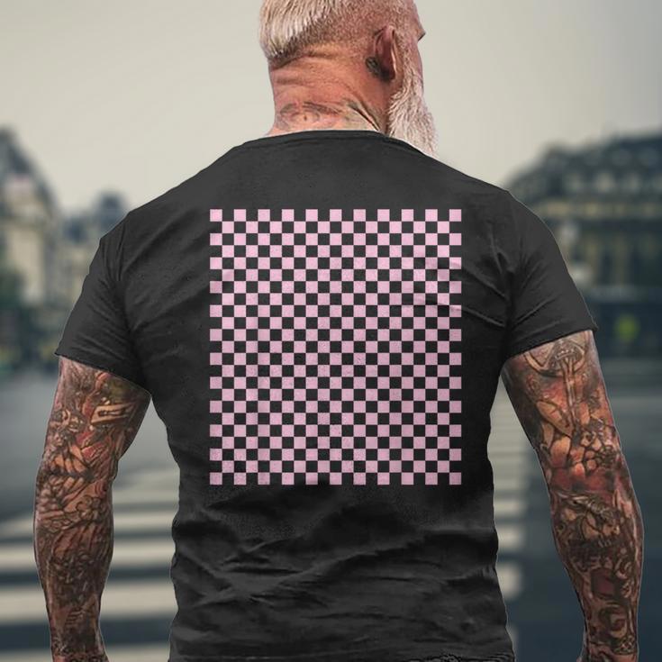 ペールピンク、市松模様、市松 メンズTシャツ バックプリント 高齢者への贈り物