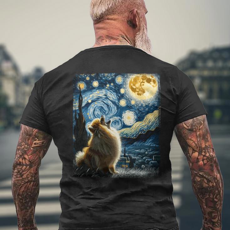 ポメラニアン 犬 イヌアート ゴッホ 星月夜 ポメラニアン 長袖tシャツ メンズTシャツ バックプリント 高齢者への贈り物