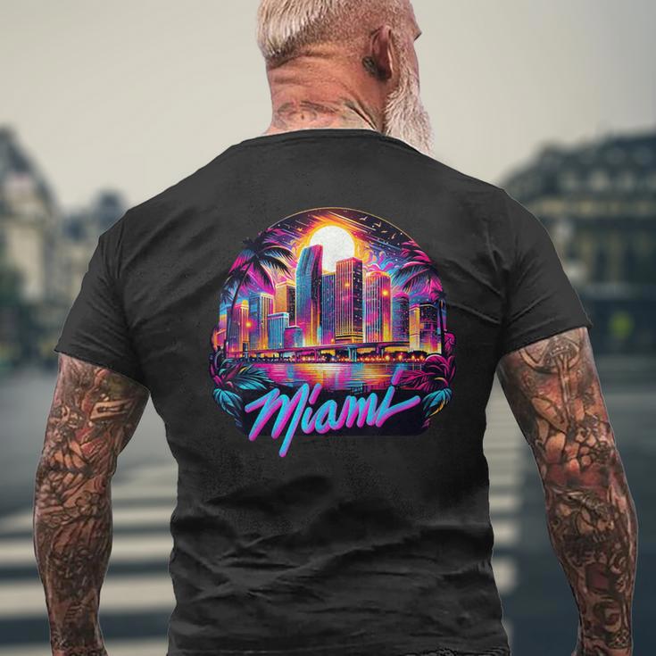 マイアミ シティ メンズ フロリダ 鮮やかな カラフル お土産 マイアミ メンズTシャツ バックプリント 高齢者への贈り物