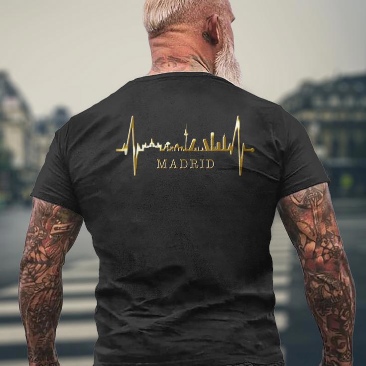 マドリードのスカイライン ハートビート スペインのシルエット I Love Madrid メンズTシャツ バックプリント 高齢者への贈り物