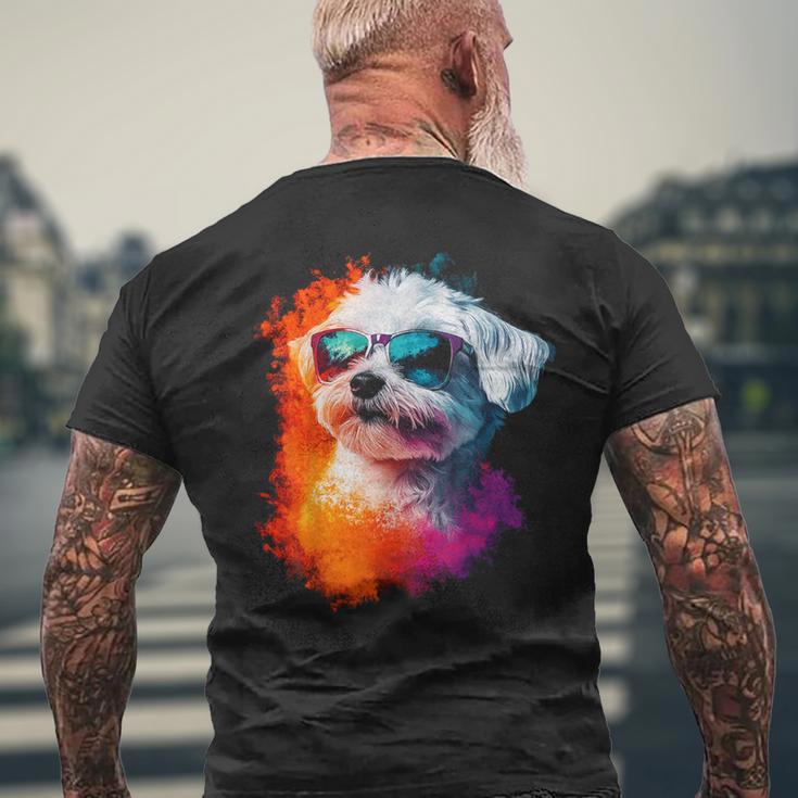 マルチーズ 犬 グラフィック ペット イラスト サングラス マルチーズ メンズTシャツ バックプリント 高齢者への贈り物