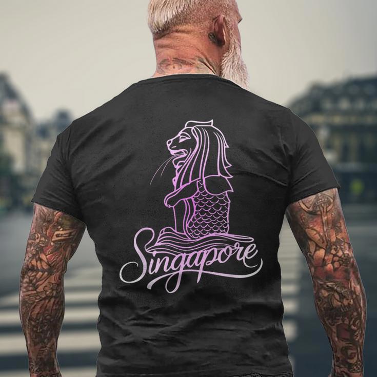 マーライオンのお土産デザインのシンガポールシティスカイライン メンズTシャツ バックプリント 高齢者への贈り物