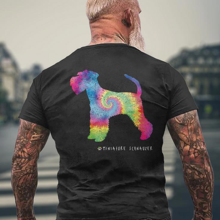 ミニチュアシュナウザー かわいい子犬 ペット 犬の飼い主 ヒッピー タイダイ メンズTシャツ バックプリント 高齢者への贈り物