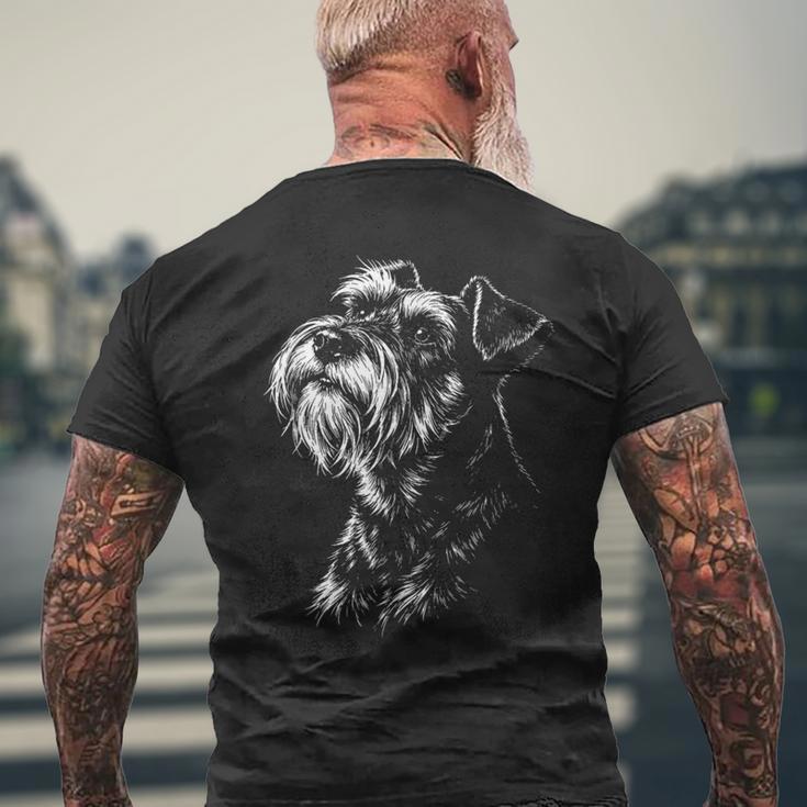ミニチュアシュナウザー ポートレート 黒と白の犬好き メンズTシャツ バックプリント 高齢者への贈り物