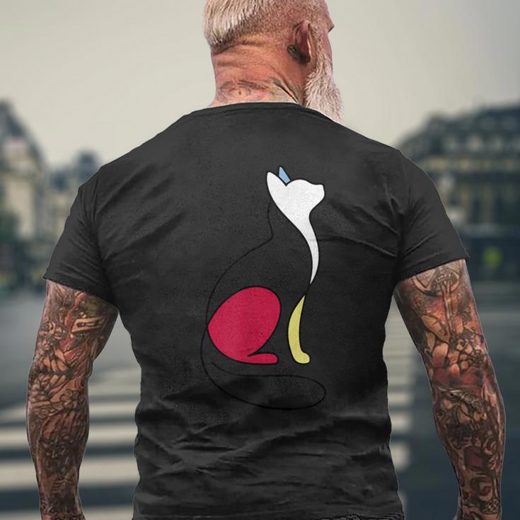 ミニマルラインアート ミロ風の猫 メンズTシャツ バックプリント 高齢者への贈り物