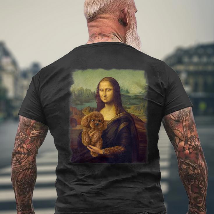 モナリザ プードルを抱く かわいい犬のアート パロディ絵画 メンズTシャツ バックプリント 高齢者への贈り物