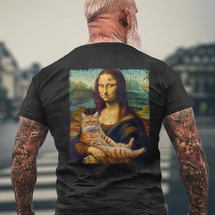 モナリザ 猫とパロディー おもしろアート 絵画 ミーム メンズTシャツ バックプリント 高齢者への贈り物