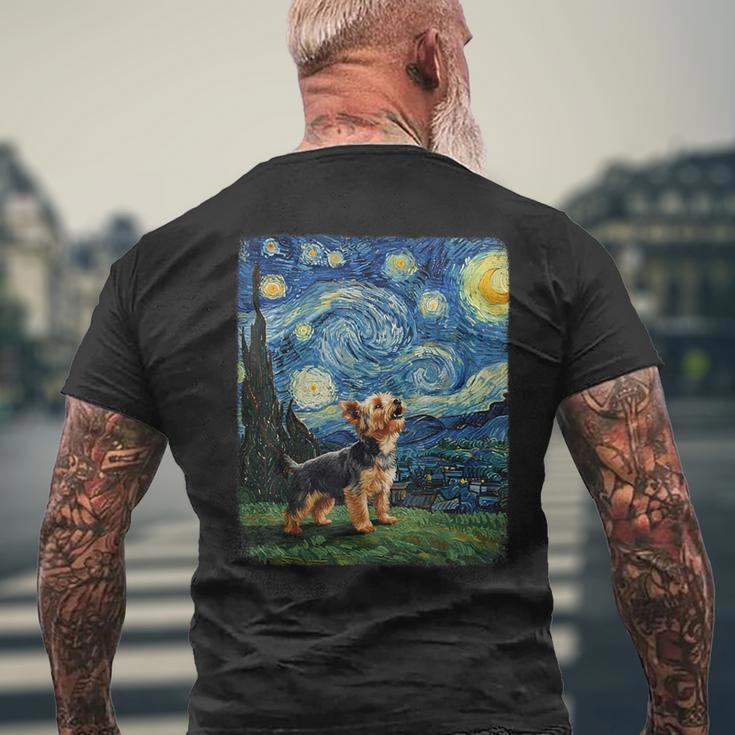 ヨークシャーテリア ハウリングムーン 星月夜 ゴッホ 面白い メンズTシャツ バックプリント 高齢者への贈り物