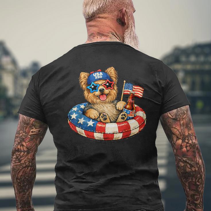 ヨークシャーテリア犬 2026年7月4日 愛国的なアメリカ国旗 メンズTシャツ バックプリント 高齢者への贈り物