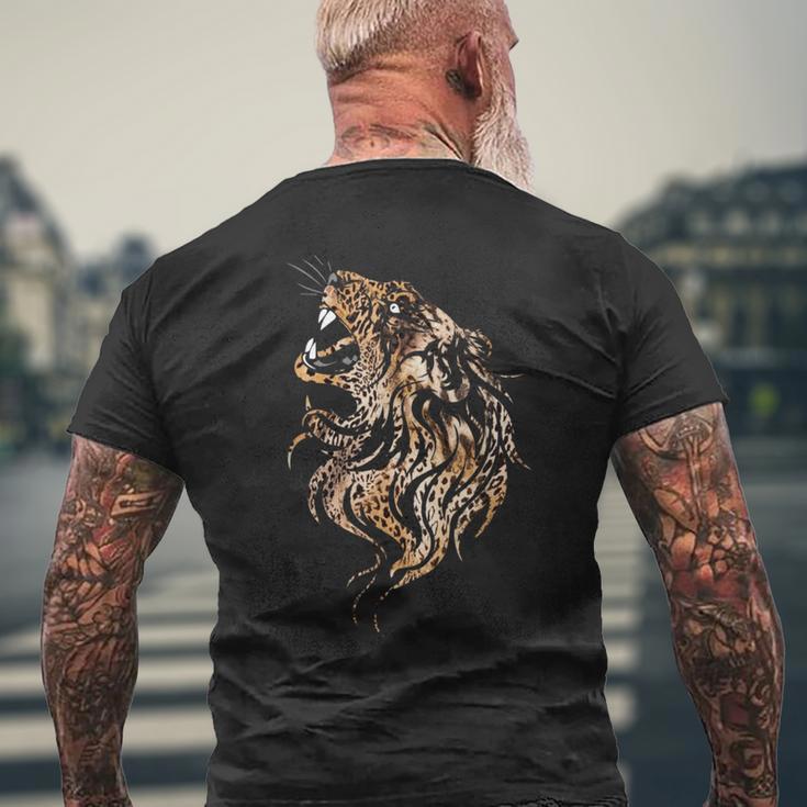 ライオンフェイス クールな動物園 動物 怖いライオンヘッド メンズTシャツ バックプリント 高齢者への贈り物