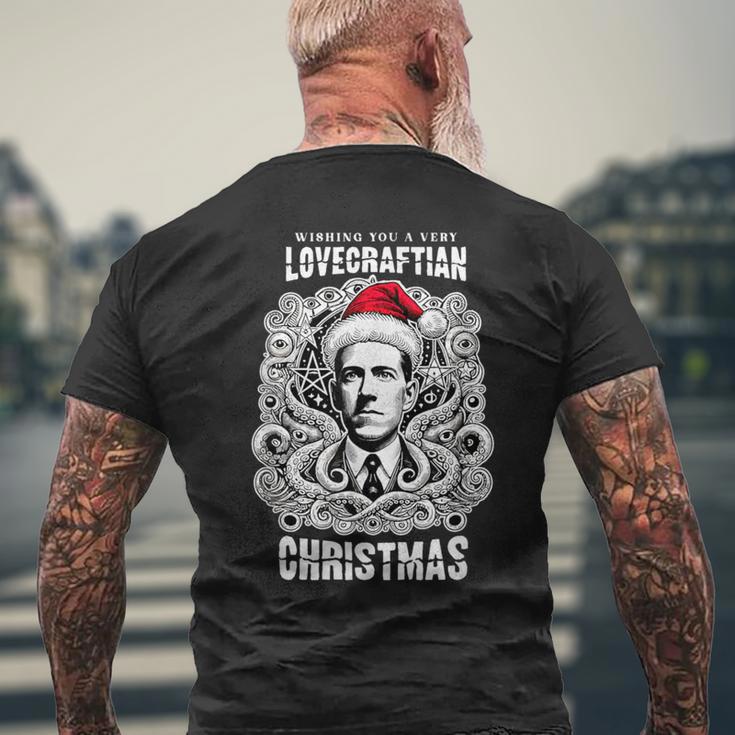ラブクラフトのサンタとクトゥルフのクリスマス メンズTシャツ バックプリント 高齢者への贈り物