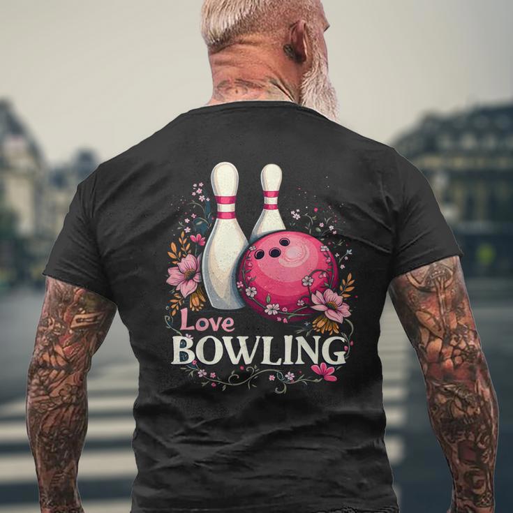 ラブボウリングピンクボール メンズTシャツ バックプリント 高齢者への贈り物