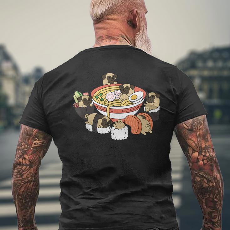 ラーメン寿司パグ犬 メンズTシャツ バックプリント 高齢者への贈り物