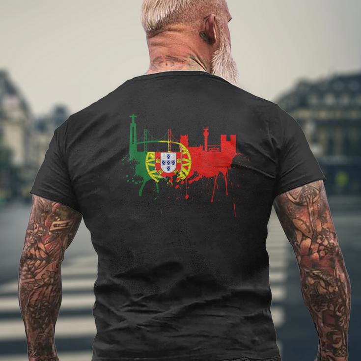 リスボン スカイライン ポルトガル国旗 絵画 ファンアート I Love Lisboa メンズTシャツ バックプリント 高齢者への贈り物