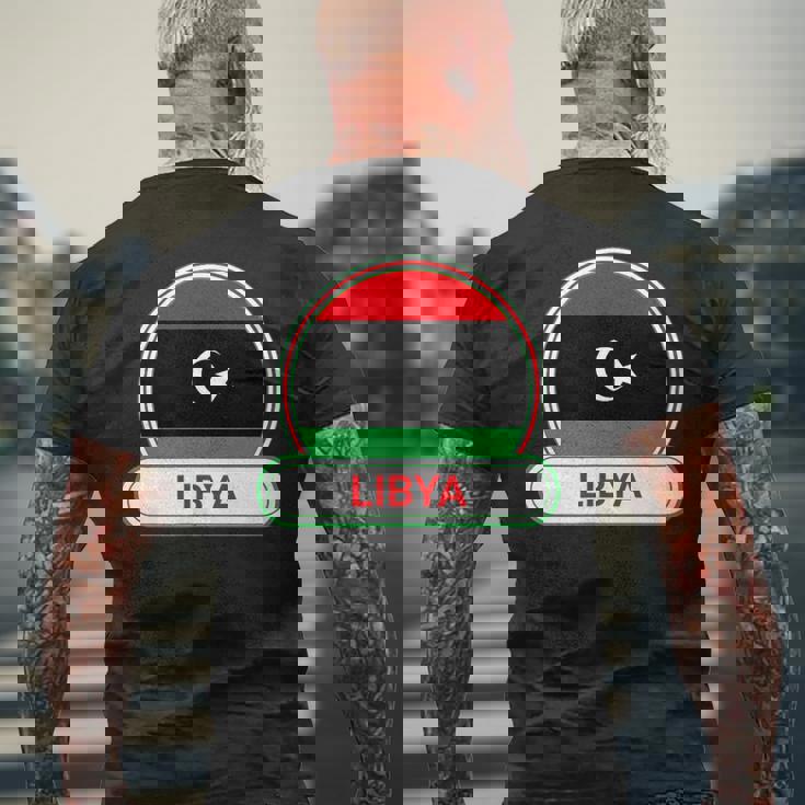 リビア国バッジ リビア国旗 メンズTシャツ バックプリント 高齢者への贈り物