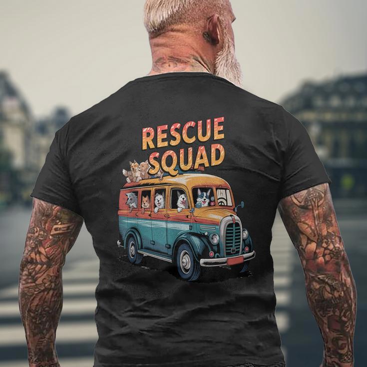レスキュースクワッド ビンテージ犬カートゥーンユーモア メンズTシャツ バックプリント 高齢者への贈り物