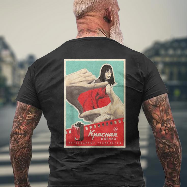 レッドカメラフィルムポスター 本物のソビエトアート メンズTシャツ バックプリント 高齢者への贈り物