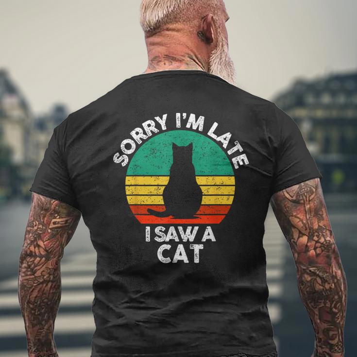 レトロ ヴィンテージorry I'm Late Iaw A Cat かわいい 猫好き メンズTシャツ バックプリント 高齢者への贈り物
