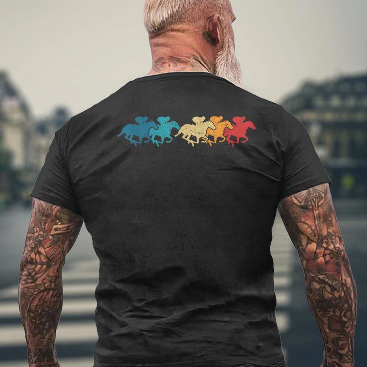 レトロな競馬ジョッキーダービーファンレーストラックギャンブル メンズTシャツ バックプリント 高齢者への贈り物