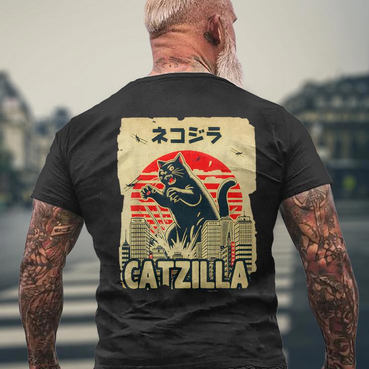 レトロキャットジラtシャツ 陽気な子猫と猫のビンテージポスター メンズTシャツ バックプリント 高齢者への贈り物