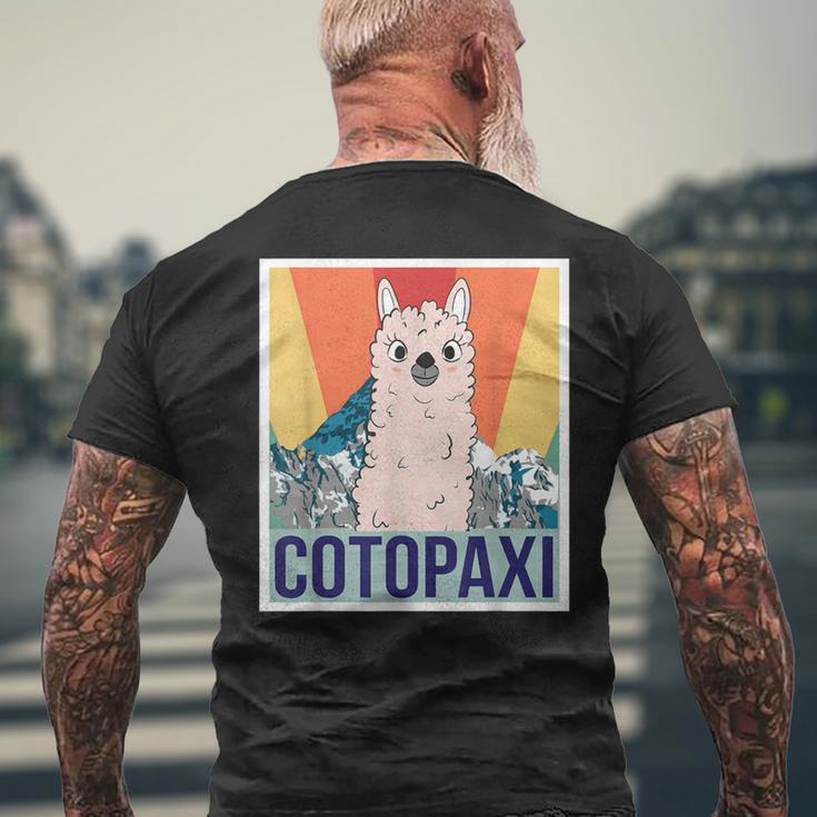 レトロ国立公園 エクアドル コトパクシ ラマ キャンプ メンズTシャツ バックプリント 高齢者への贈り物