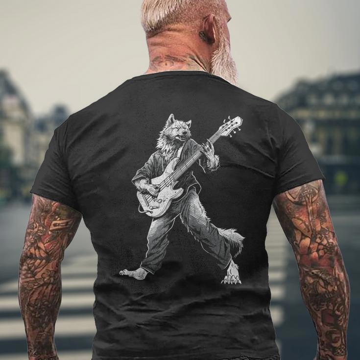 ロックンロールとギターのロッキングウルフ ヴィンテージ Rock Music メンズTシャツ バックプリント 高齢者への贈り物