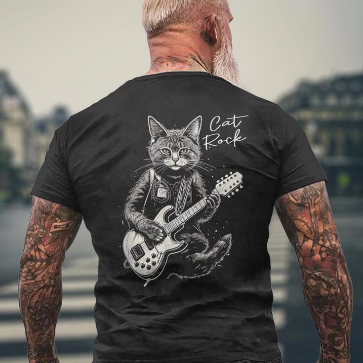 ロック・キャット I ギターを弾く猫 メンズTシャツ バックプリント 高齢者への贈り物