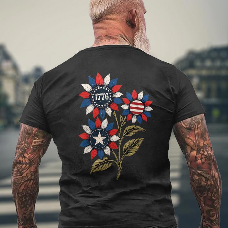 ヴィンテージ 1776 愛国心が強いひまわり アメリカ独立記念日 メンズTシャツ バックプリント 高齢者への贈り物