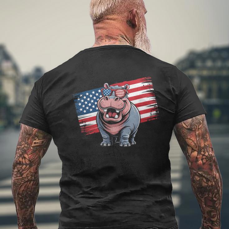 ヴィンテージ カバ アメリカ国旗 サングラス メンズTシャツ バックプリント 高齢者への贈り物