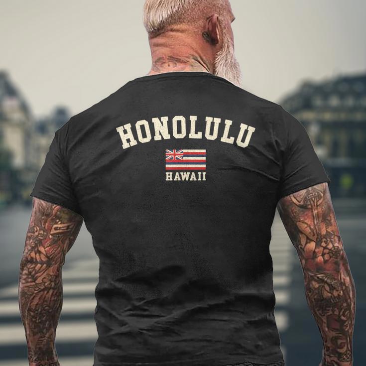 ヴィンテージ ホノルル ハワイ お土産 ハワイ国旗 レトロ メンズTシャツ バックプリント 高齢者への贈り物