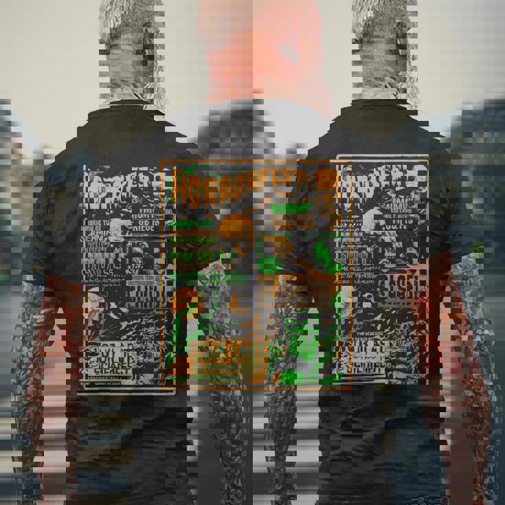 ヴィンテージ・ハロウィーン・クラシック・ホラー映画ポスター ホラーフェスト メンズTシャツ バックプリント 高齢者への贈り物