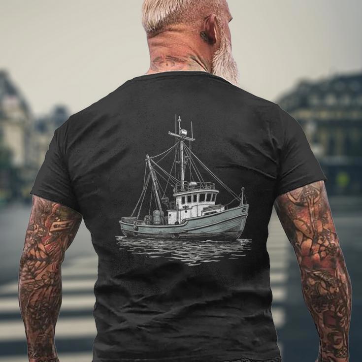 ヴィンテージ漁船 海 レトロ 船 漁師 イラスト メンズTシャツ バックプリント 高齢者への贈り物
