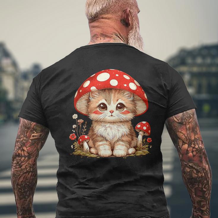 ヴィンテージ猫とキノコの帽子かわいいコテージコア美学 メンズTシャツ バックプリント 高齢者への贈り物