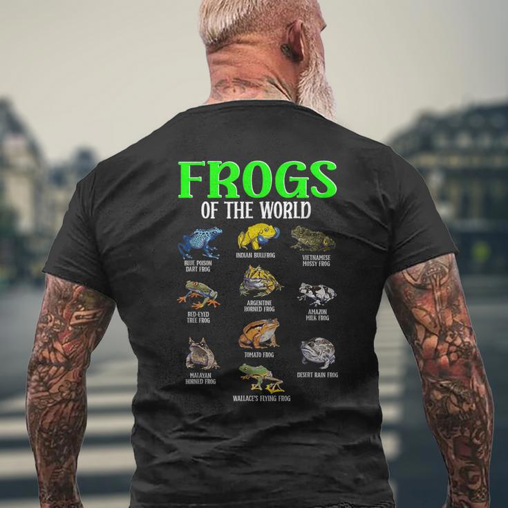 世界のカエル カエル種 生物学 自然 メンズTシャツ バックプリント 高齢者への贈り物