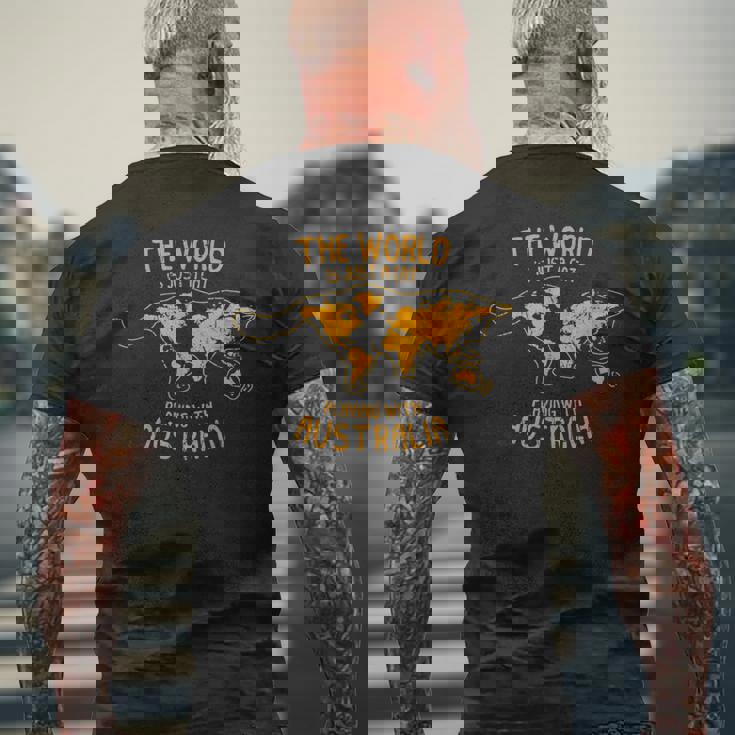 世界はオーストラリア オーストラリアで遊ぶ猫 メンズTシャツ バックプリント 高齢者への贈り物