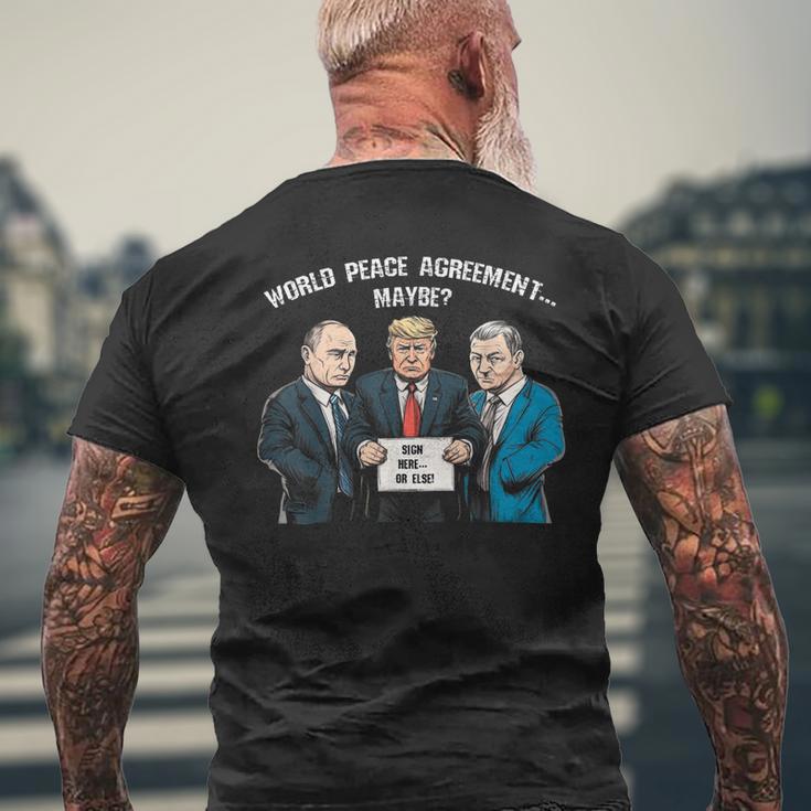 世界平和協定 トランプ プーチン ゼレンスキー ウクライナ ユーモア メンズTシャツ バックプリント 高齢者への贈り物