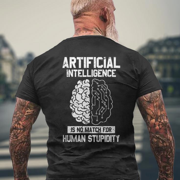 人工知能マッチ 人間の愚かさ Ai Tech ジョーク メンズTシャツ バックプリント 高齢者への贈り物