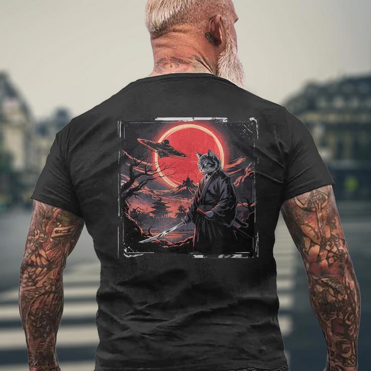 侍忍者 猫戦士 墨絵 Ufo 浮世絵f 日本語 メンズTシャツ バックプリント 高齢者への贈り物