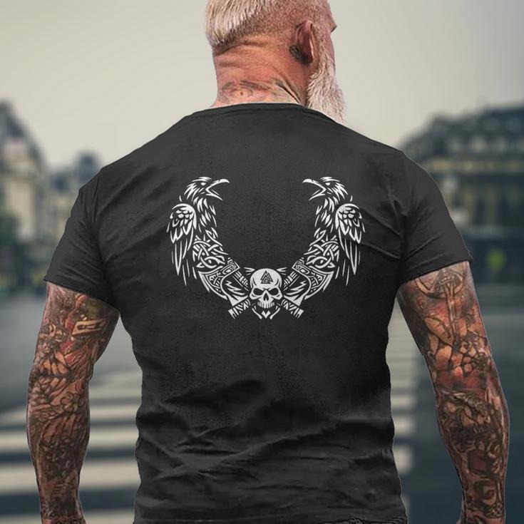 北欧のレイヴン スカルエンブレム 軸付き ルーンスタイル アートワーク アイコン メンズTシャツ バックプリント 高齢者への贈り物