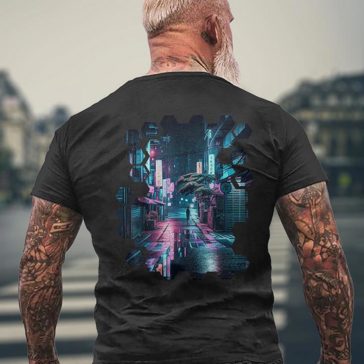 夜の東京のvaporwave美的ストリート日本の芸術 メンズTシャツ バックプリント 高齢者への贈り物