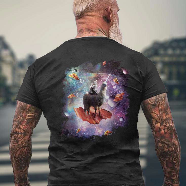 宇宙猫乗馬ユニコーン ラマ ベーコン&タコス メンズTシャツ バックプリント 高齢者への贈り物