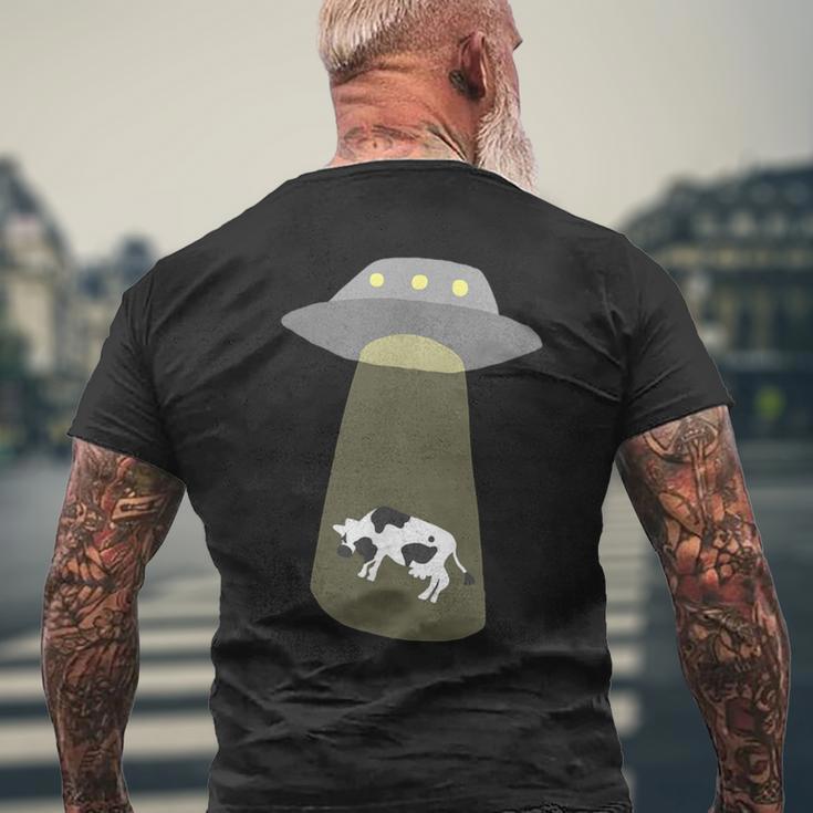 宇宙船 牛 宇宙人 誘拐 メンズTシャツ バックプリント 高齢者への贈り物