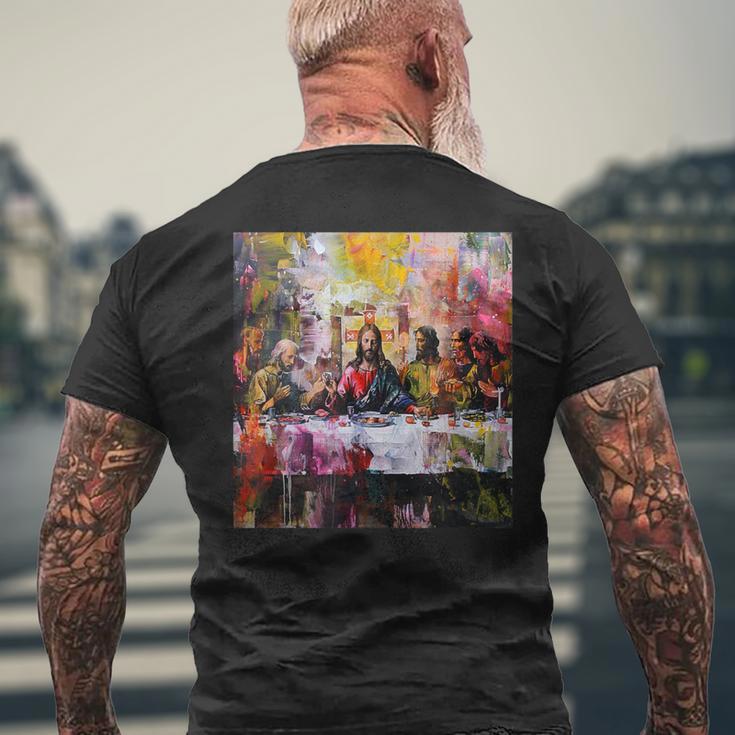 宗教と現代美術、信仰、最後の晩餐 メンズTシャツ バックプリント 高齢者への贈り物
