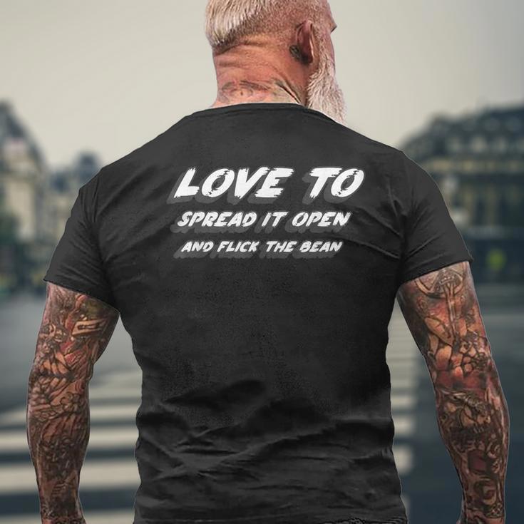 広げて豆をフリックするのが大好き メンズTシャツ バックプリント 高齢者への贈り物