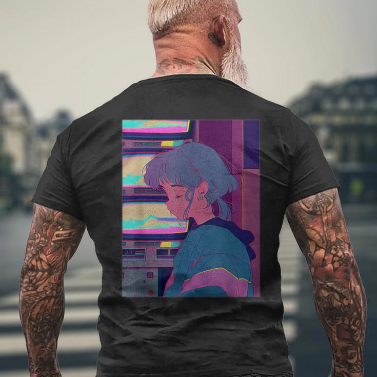 悲しい泣き少女 ヴィンテージアニメイラスト 80年代90年代美的 メンズTシャツ バックプリント 高齢者への贈り物
